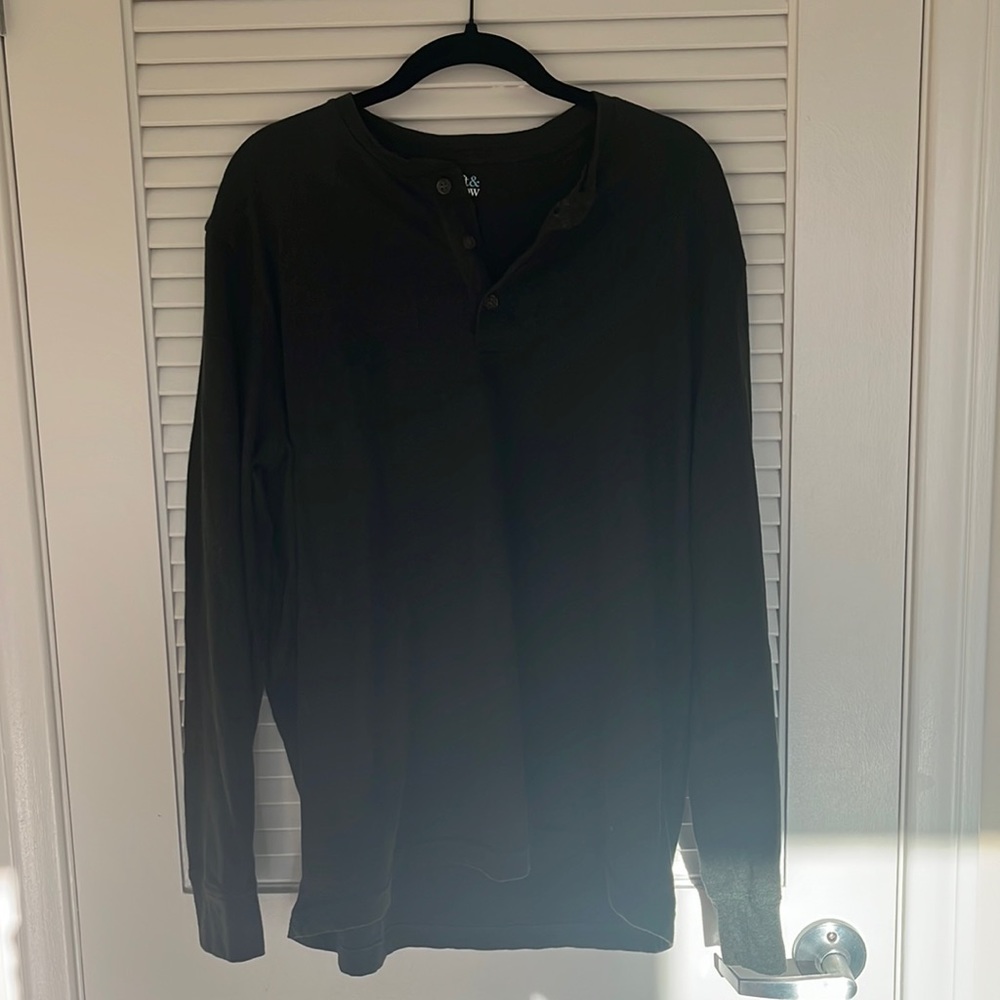 Men’s Large Croft & Barrow dark green quarter button long sleeve henley shirt